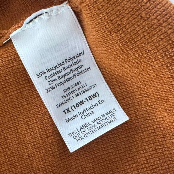 Terra & Sky Womens Plus Size 1X Sweater Burnt Orange Collared Pockets Open Front - Picture 5 of 8